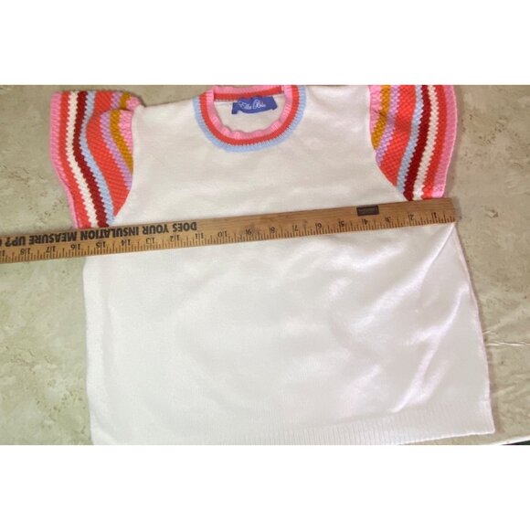 Womens XS Knit Top With Multicolor Striped Sleeves & Ribbed Trim - Picture 3 of 6